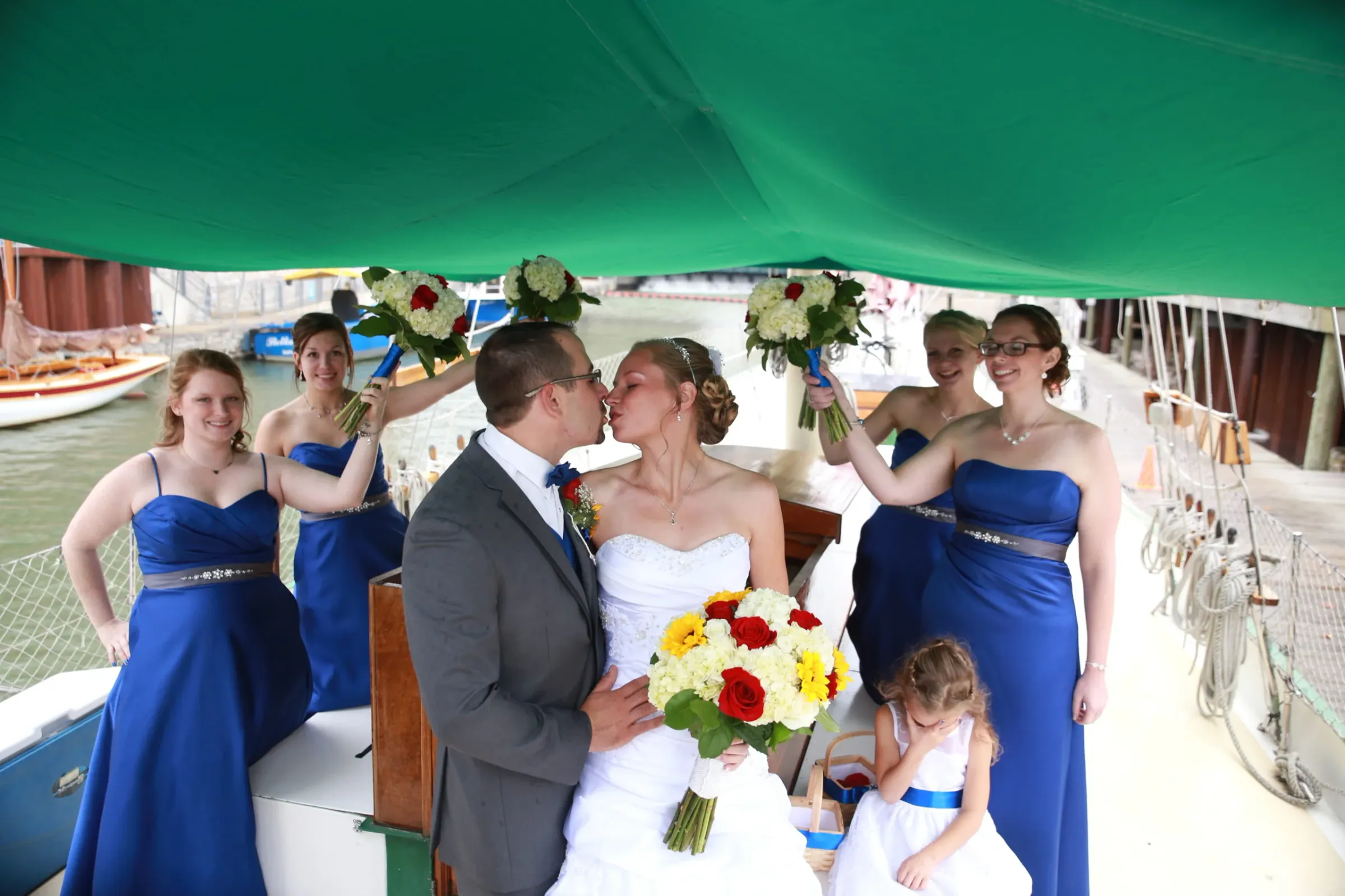 Wedding party celebrating aboard a Buffalo Boat Tours vessel