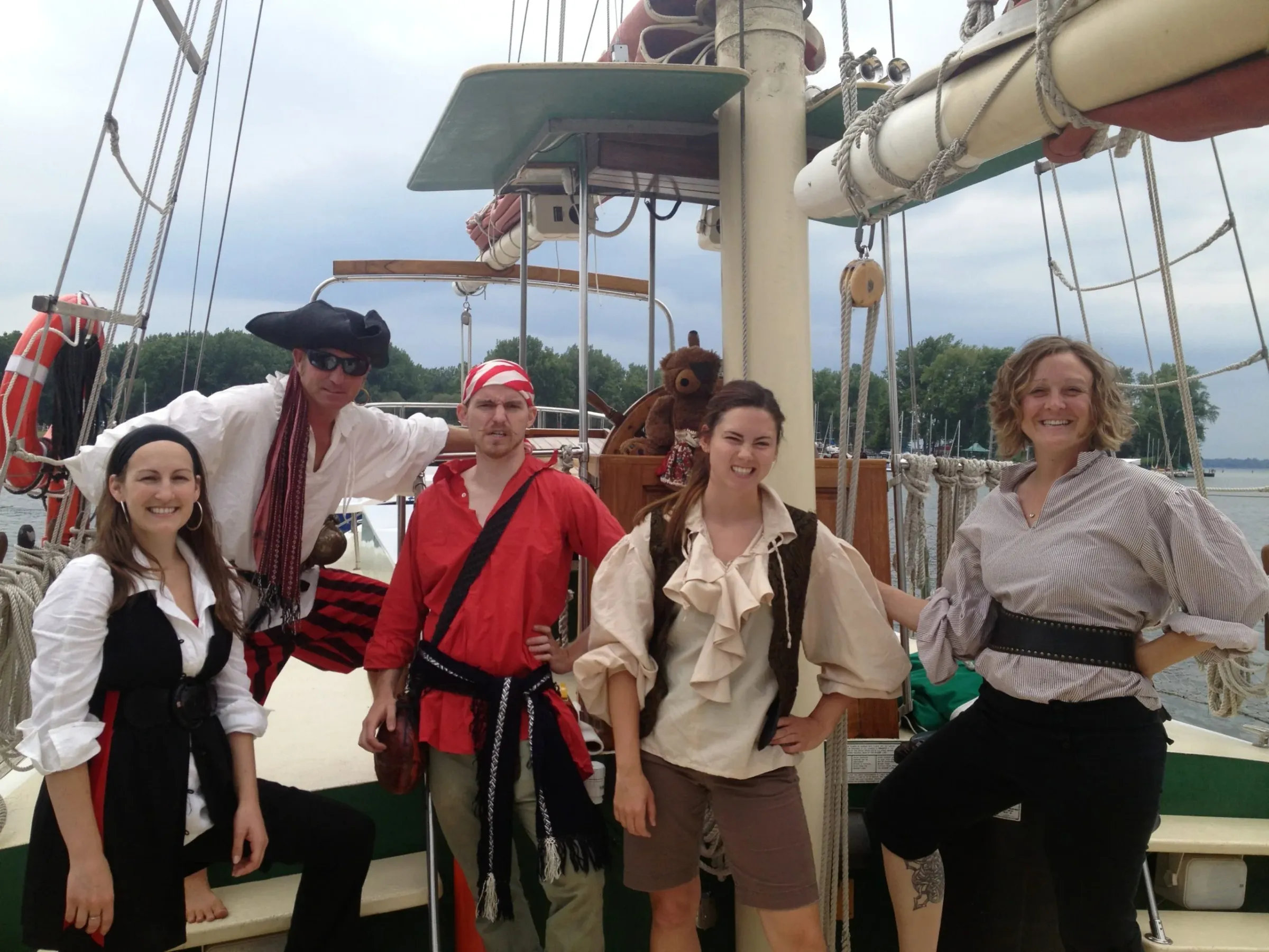 Families in pirate costumes aboard Spirit of Buffalo